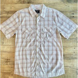 Mens Foot Action USA Button Up Short Sleeve Plaid Shirt, Large